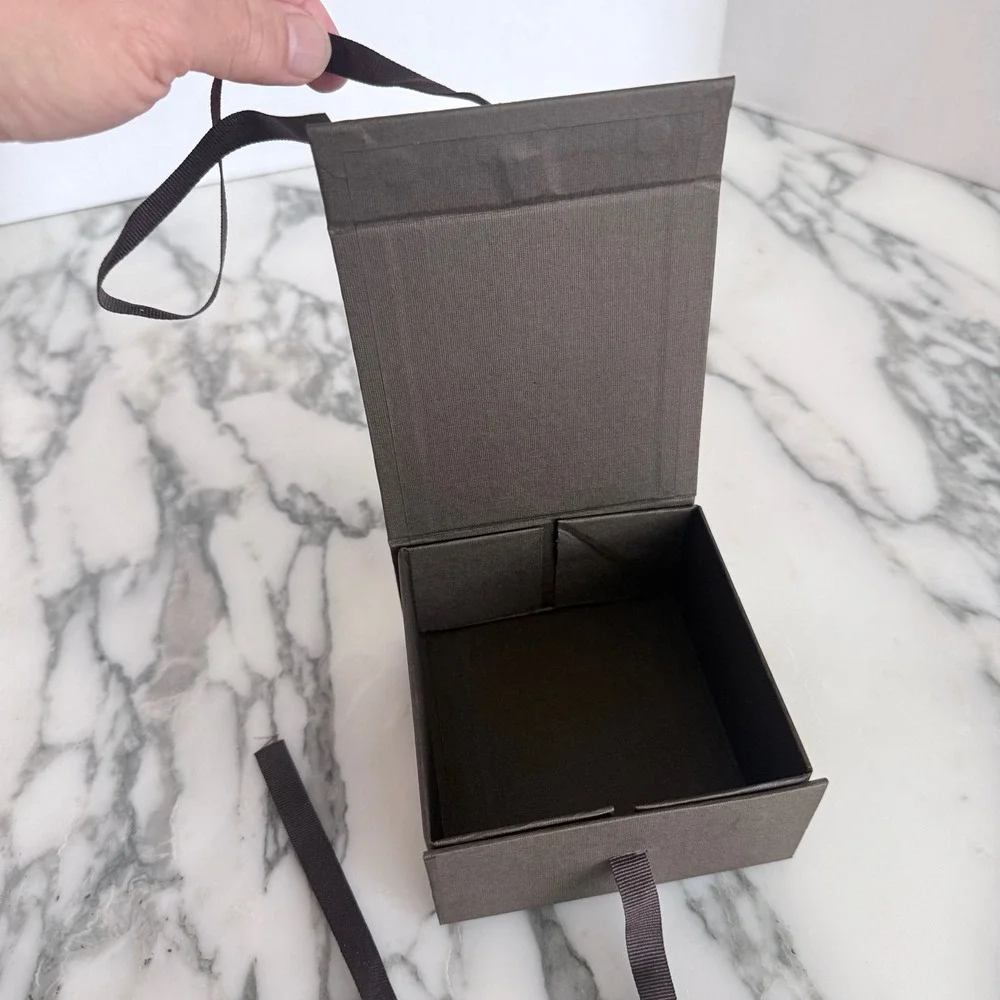 Roberto Cavalli Brown Textured Square Gift Box with Gold Logo and Ribbon Pull